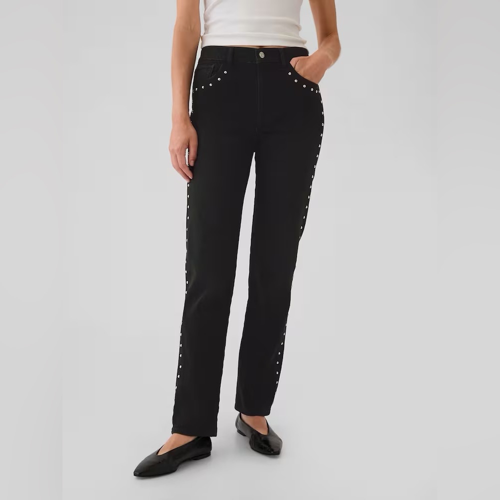 Gap Black High Waisted Studded 90s Straight Jeans NWT sz 26